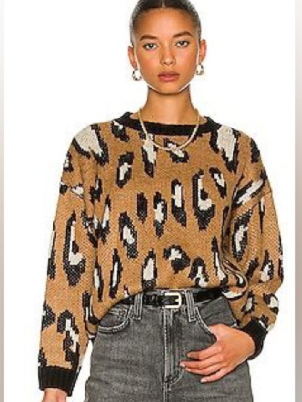 MINKPINK Women Latifah Intarsia Leopard Print Sweater ** Size Large